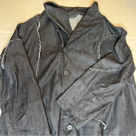 Moyuru Indigo Denim Collard Trench Coat 100% Cotton Japanese 213487 M One Size - Picture 8 of 16